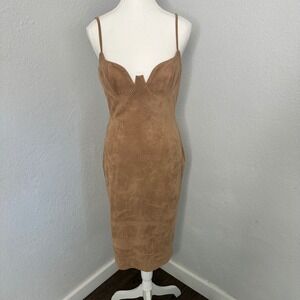 Lac Bleu bodycon Dress Brown Sleeveless Suede Like Cocktail Party Clubbing Sexy